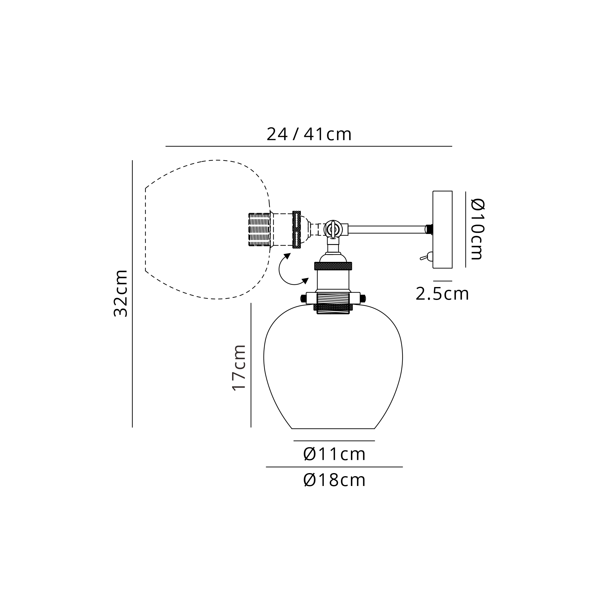 DK1120  Cawdor Wall Light, 1 Light E27, Satin Nickel/Black/Opal Wine Glass